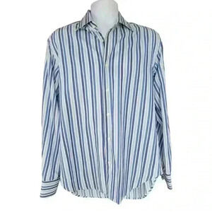 Zara Button Down Mens Size 16 Blue Striped Tailored Fit Shirt Long Sleeve Collar